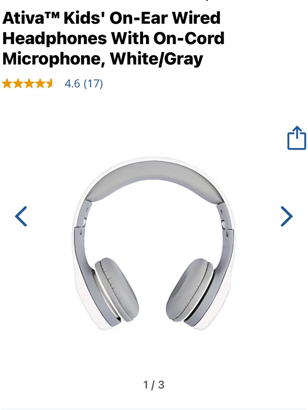 Ativa Kids Wired On-Ear Headphones with built in Microphone in White and Gray